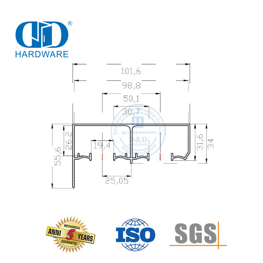 Vlekvrye Staal Moderne Stil Omleiding Versteekte Skuifdeur Hardeware Staal Garage Hardeware-DDBD070