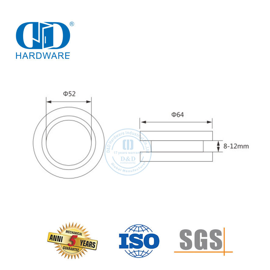 Aluminium ronde knop Vlekvrye staal glas skuifdeur hardeware deur gat deur handvatsel-DDSK017