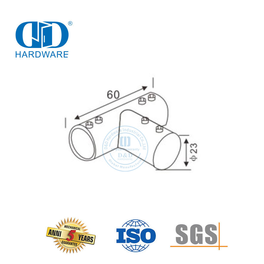 Vlekvrye staal ronde pyp konneksie Kommersiële storthokkie stelsel Glas paneel bracket Connector-DDSC036