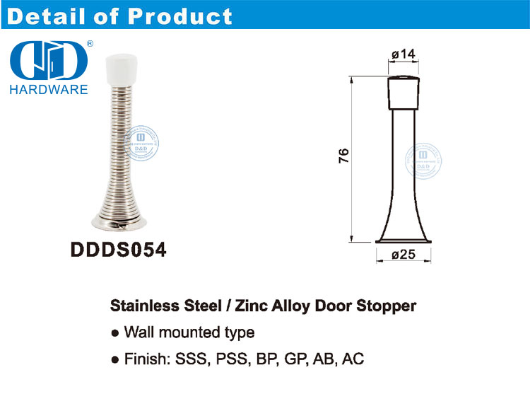 Sinklegering deurstopper vlekvrye staal met metaaldeur-DDDS054