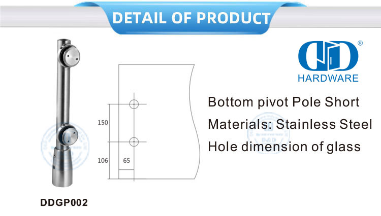 Vlekvrye staal skuifdeur Hardeware Patch Fitting Pivot Glas Fitting Vir Ingang Glas Deur-DDGP002