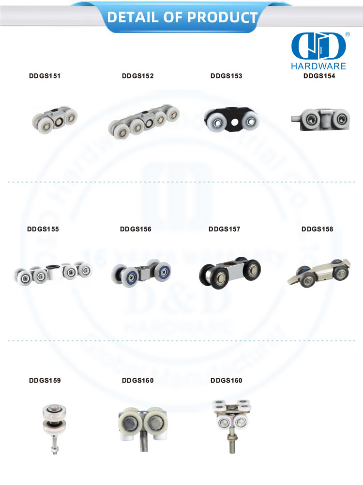 Duursame vlekvrye staal skuifdeur hangende rolwiel glas bykomstighede stel deur pas vir badkamer-DDGS151