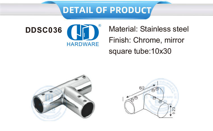 Vlekvrye staal ronde pyp konneksie Kommersiële storthokkie stelsel Glas paneel bracket Connector-DDSC036