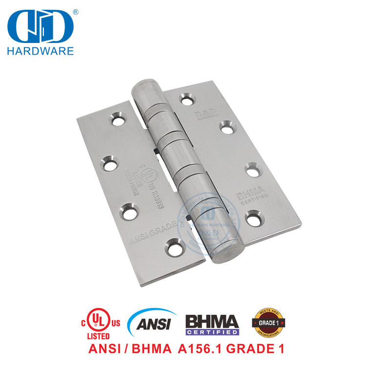 Vlekvrye staal ANSI BHMA UL-sertifisering Brandvaste hardeware-toebehore Stompskarnier Rondehoek Hoteldeurskarnier -DDSS001-ANSI-1-5x4x4.8mm