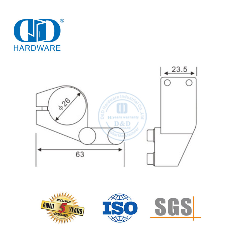 Vlekvrye staal Raamlose Deur Hardeware Badkamertoebehore Deurstop vir skuifdeur-DDGS119