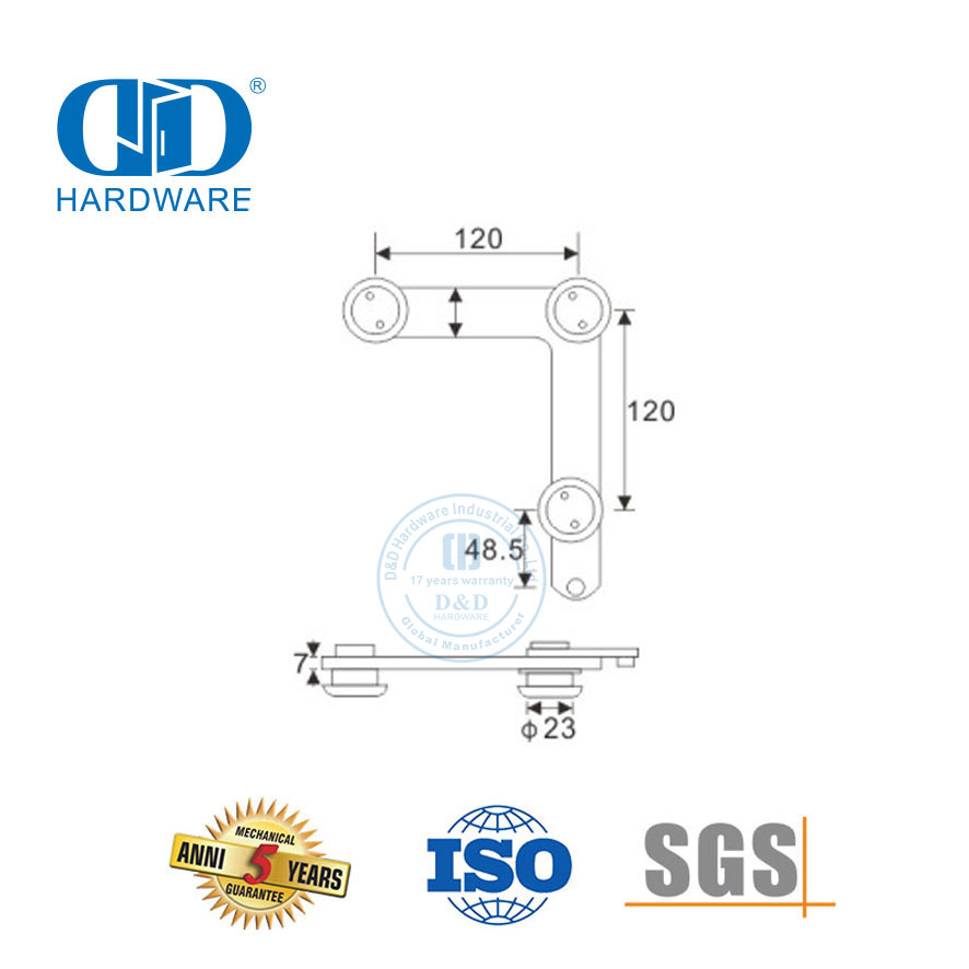 Kommersiële Deur Hardeware Roesvrye Staal Bo Deur Pivot Meubels Toebehore Glas Fitting-DDGP015