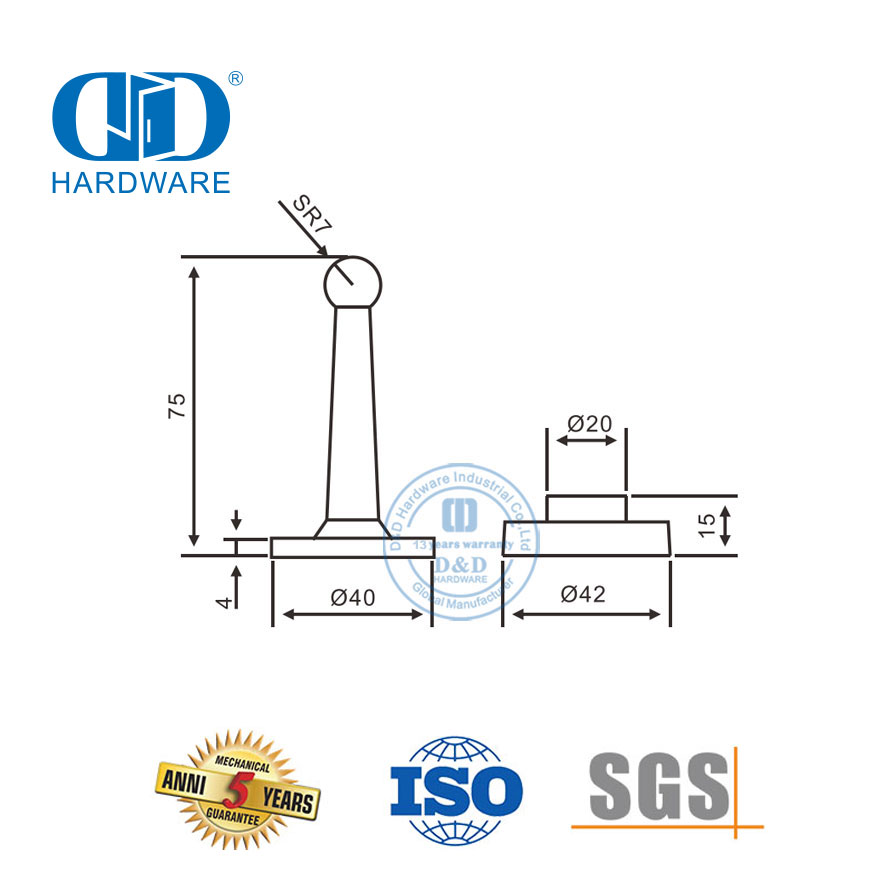 Sinklegering deurstopper vir houtdeur-DDDS021