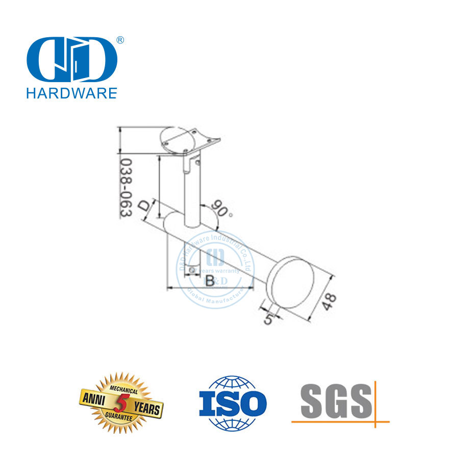 Trappe Trappe Toebehore Vlekvrye staal Glas Fitting Reling Beugel Muur Reling Bracket-DDHB005