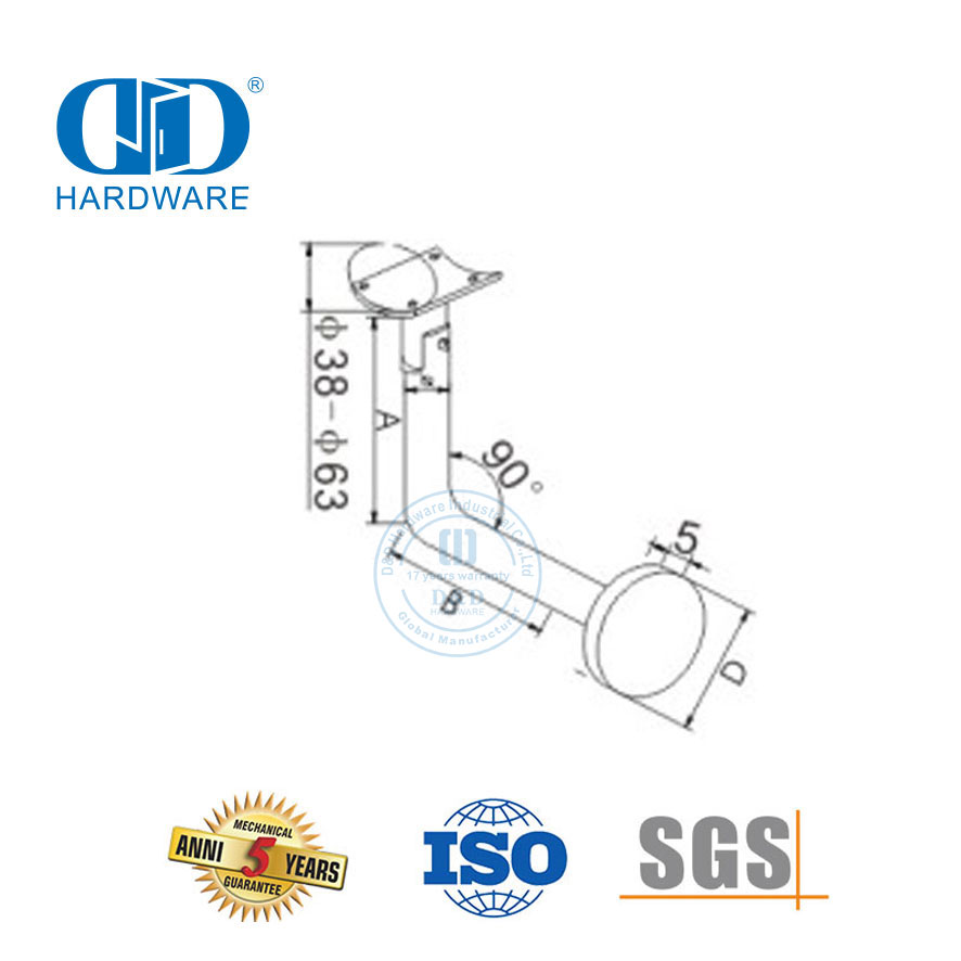 Trapspoortoebehore Vlekvrye staal glasklembeugel glasdeur hardeware leuningbeugel-DDHB004