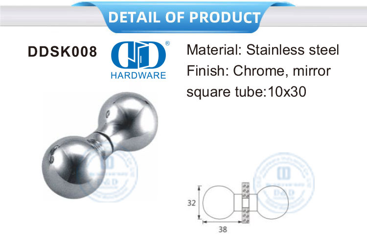 Ronde Vierkante Glas Stort Deur Handvatsel Trek Roesvrye Staal Knop Glas Deur Knop-DDSK008