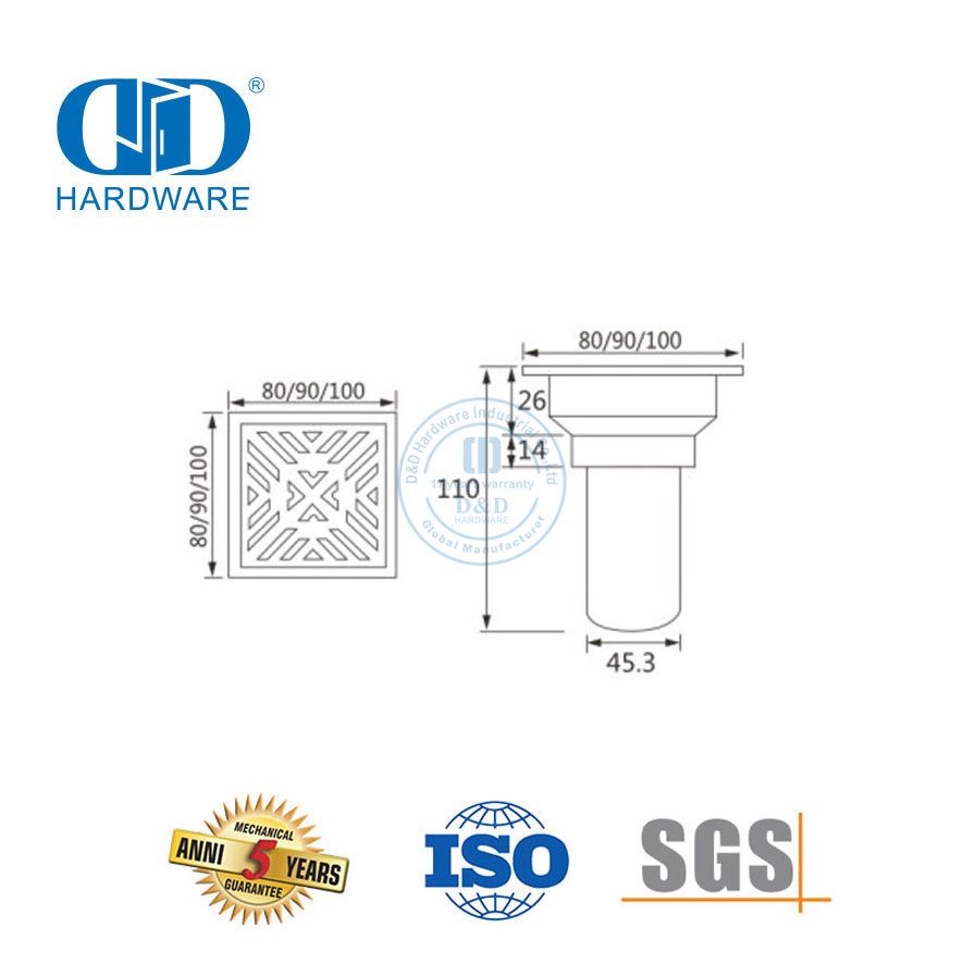 China Vervaardiger Vlekvrye staal Meubels Toebehore Kombuis Vloerdrein Badkamer Stort Drein-DDFD007