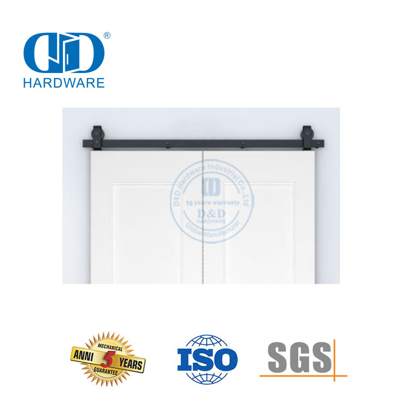 Vlekvrye staal Skuifdeur Hardeware Meubels Hardeware Swart Kleur Dubbel Schuur Deur Hardeware Kit Vir Binne Hout Deur-DDBD025