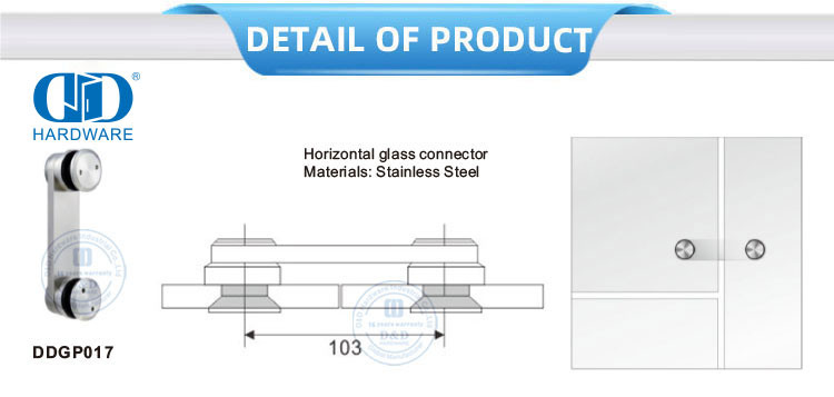 Vlekvrye staal Horisontale Glas Connector Meubeltoebehore Glasdeur Pivot-DDGP017