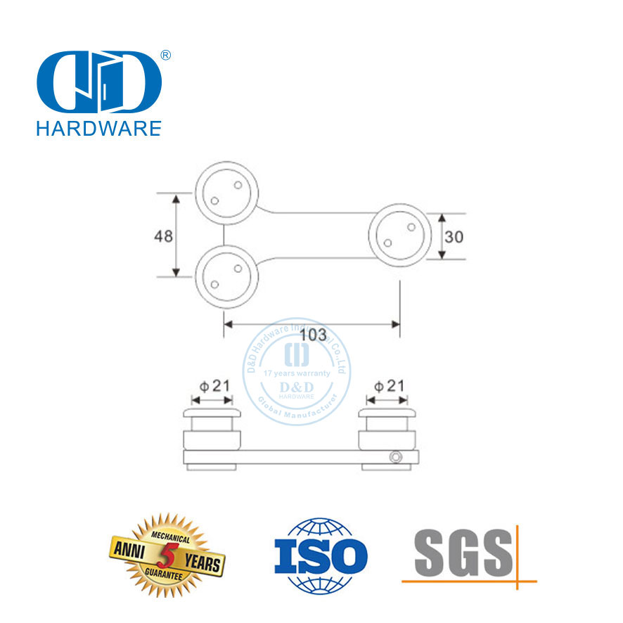 Vlekvrye staal T Horisontale Glas Connector Glas Deur Pivot Skuifdeur Hardeware-DDGP018