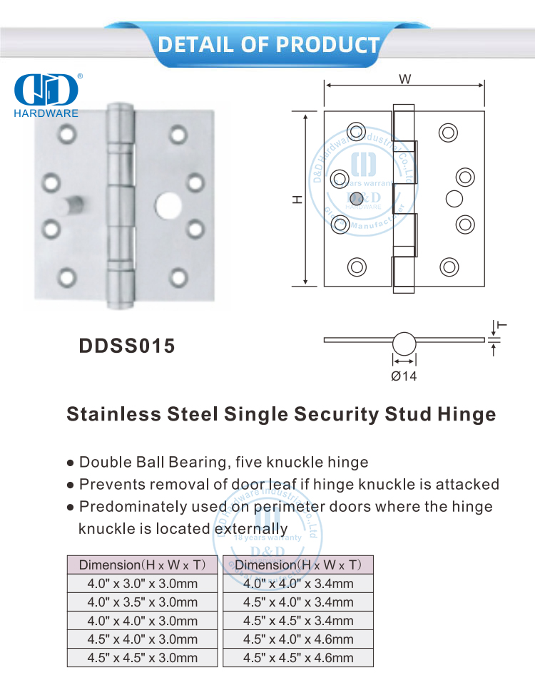  Enkel veiligheidsskarnier vir metaaldeur